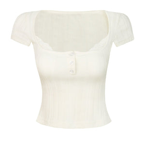 Square Neck Lace Ribbed Crop Top