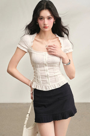 Square Neck Lace-Up Blouse