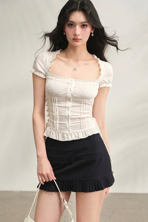 Square Neck Lace-Up Blouse