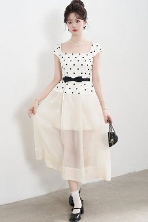Square Neck Polka Dot Dress