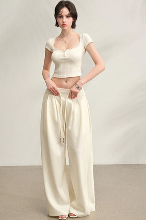 Square Neck Ribbed Lace Top