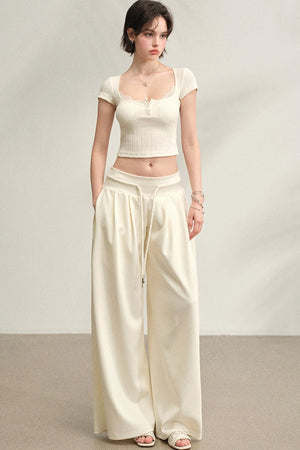 Square Neck Ribbed Lace Top