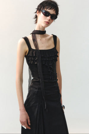 Square Neck Ruffle Trim Tank Top
