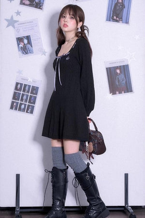 Square Neck Sweater Winter Dress