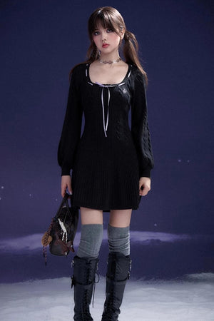Square Neck Sweater Winter Dress