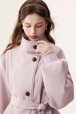 Stand Collar Lantern Sleeve Trench Coat