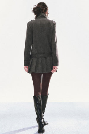 Stand Collar Pleated Coat Dress