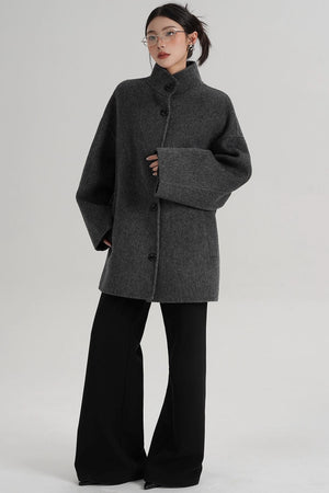 Stand-Up Collar Loose Sleeve Wool Jacket
