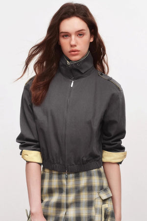 Stand-Up Collar Raglan Zippered Jacket