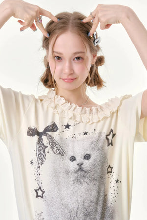 Star Dust Cat Lace T-Shirt
