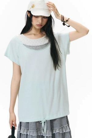 Star Neckline Layered-Look Knit Top