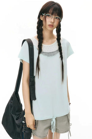 Star Neckline Layered-Look Knit Top