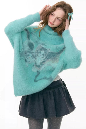 Star Painting Cat Turtleneck Sweater
