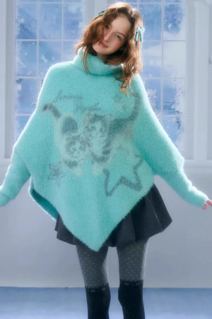 Star Painting Cat Turtleneck Sweater