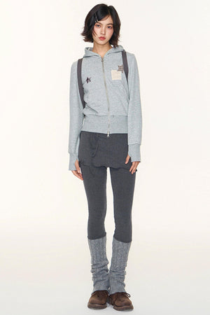 Star Patch Embroidered Hooded Cardigan Set-Up