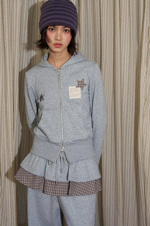 Star Patch Embroidered Hooded Cardigan Set-Up