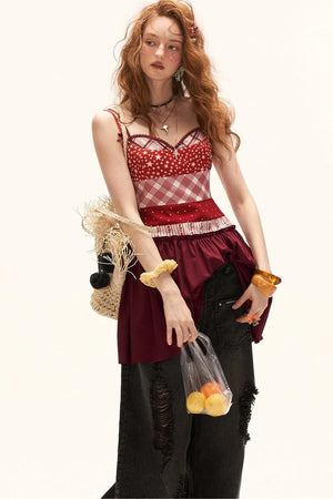 Star Plaid Patchwork Slip Dress