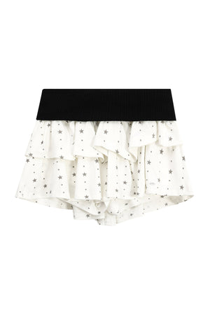 Star Print Color-Blocked Waist Short Skirt