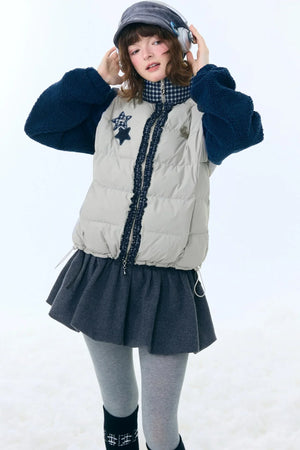 Star Print Color-Blocking Cotton Coat