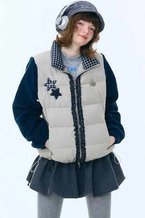 Star Print Color-Blocking Cotton Coat