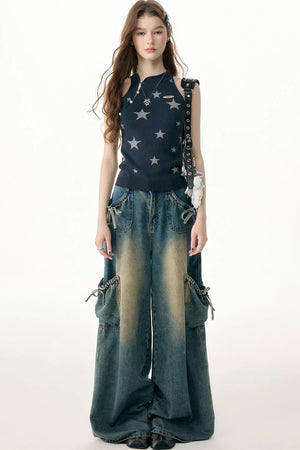 Star Print Knit Halter Top