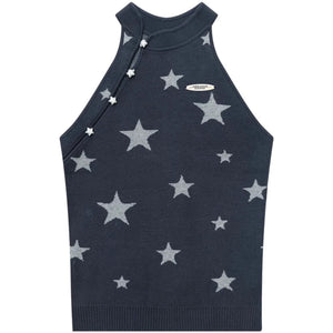 Star Print Knit Halter Top