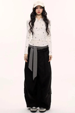 Star Print Knitted Henley Top