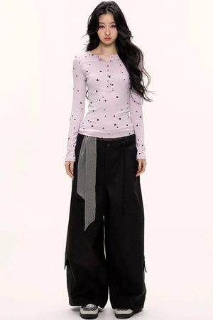 Star Print Knitted Henley Top