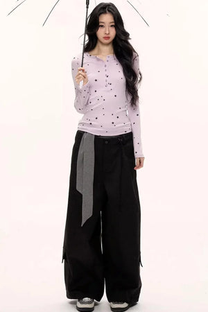 Star Print Knitted Henley Top