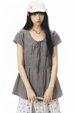 Star Print Layered-Look Short-Sleeve Shirt