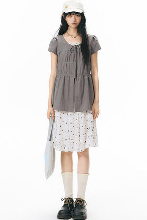 Star Print Layered-Look Short-Sleeve Shirt