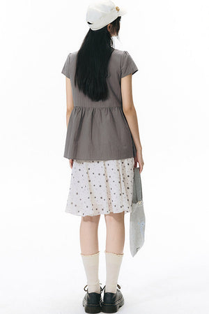 Star Print Layered-Look Short-Sleeve Shirt