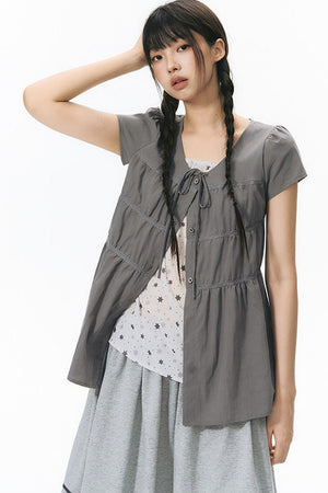 Star Print Layered-Look Short-Sleeve Shirt