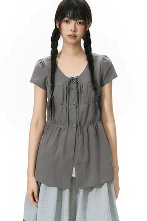 Star Print Layered-Look Short-Sleeve Shirt