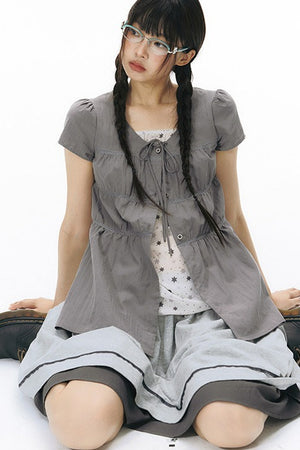 Star Print Layered-Look Short-Sleeve Shirt