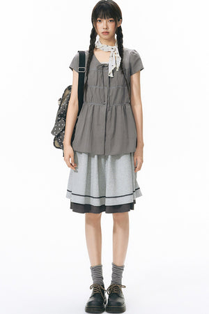Star Print Layered-Look Short-Sleeve Shirt