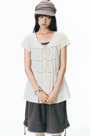 Star Print Layered-Look Short-Sleeve Shirt
