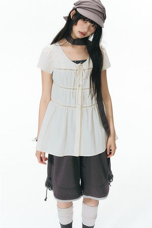 Star Print Layered-Look Short-Sleeve Shirt