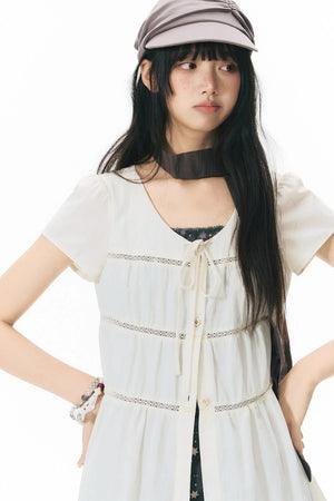 Star Print Layered-Look Short-Sleeve Shirt