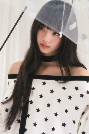 Star Print One-Shoulder Sweatshirt