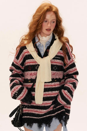 Star Stripe Polo Collar Sweater