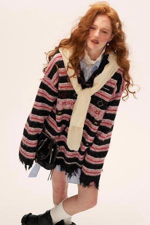 Star Stripe Polo Collar Sweater