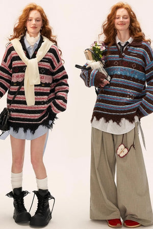 Star Stripe Polo Collar Sweater