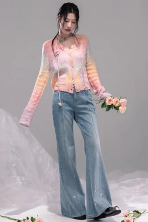 Starlight Blue Rhinestone Flared Jeans