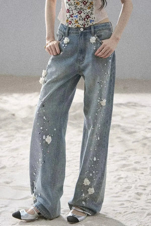 Starry Appliqué Denim Pants