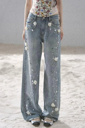 Starry Appliqué Denim Pants