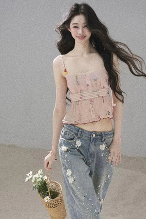 Starry Appliqué Denim Pants