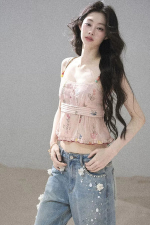 Starry Appliqué Denim Pants