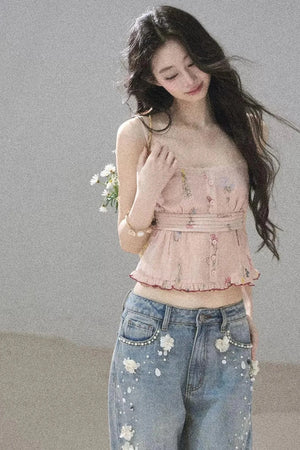 Starry Appliqué Denim Pants