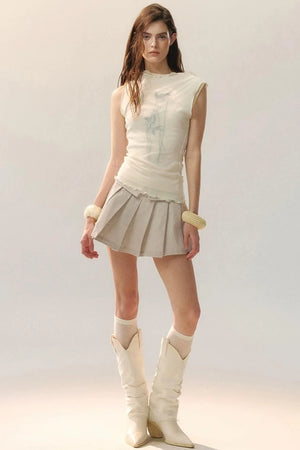 Starry Embroidered Pleated Skirt